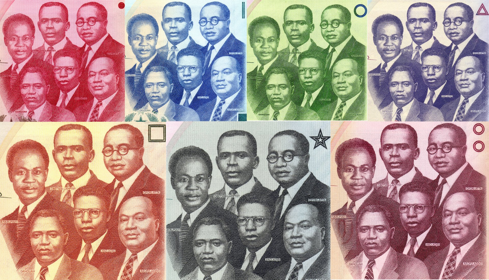 1 Kolorizace ústředního motivu averzu bankovek Ghany, emise 2019